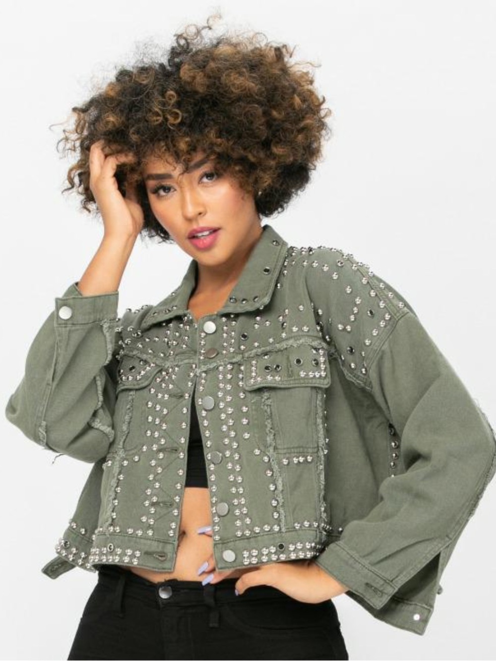 KIWI Olive green studded utility jacket M